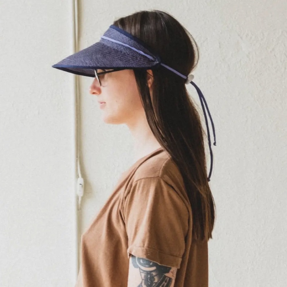 BROOKES BOSWELL CORDED VISOR IN PANAMA STRAW NAVY BLUE